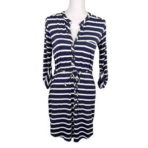 LA Made Blue & White Striped Front Tie Midi Dress Size Small